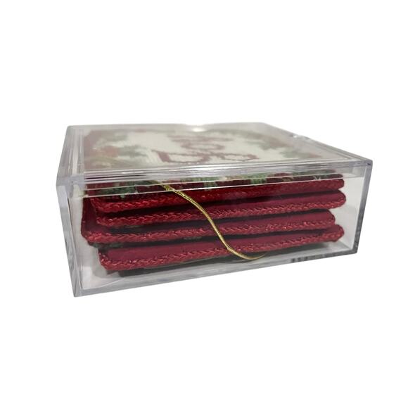 Williamsburg Needlepoint Coasters Set of 4 Christmas Holiday Joy Red Green White - Picture 5 of 5
